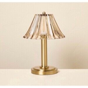 Hearth & Hand with Magnolia Glass Shade Rechargeable Cordless Table Lamp Tan NEW